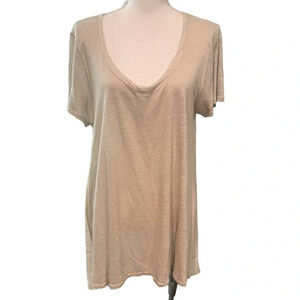 CP Shades Short Sleeve High-Low T-Shirt Cotton Linen & Silk Off White/Oat Sz M